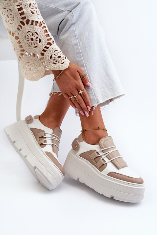 Zazoo 1833 Sneakers modeļa apavi Sieviešu Āda Uz masīvas zoles smilšu krāsas-baltas krāsas Zazoo 1833 Sneakers modeļa apavi Sieviešu Āda Uz masīvas zoles smilšu krāsas-baltas krāsas