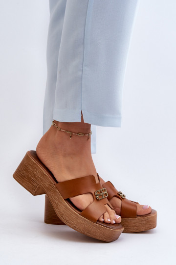 Zazoo 40412 Āda Eleganta stila sieviešu čības Ar zelta rotājumu brūnas krāsas 2