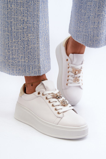 Āda Sneakers modeļa apavi Sieviešu ar platformuPrzypinkami D&A SN67 baltas krāsas
