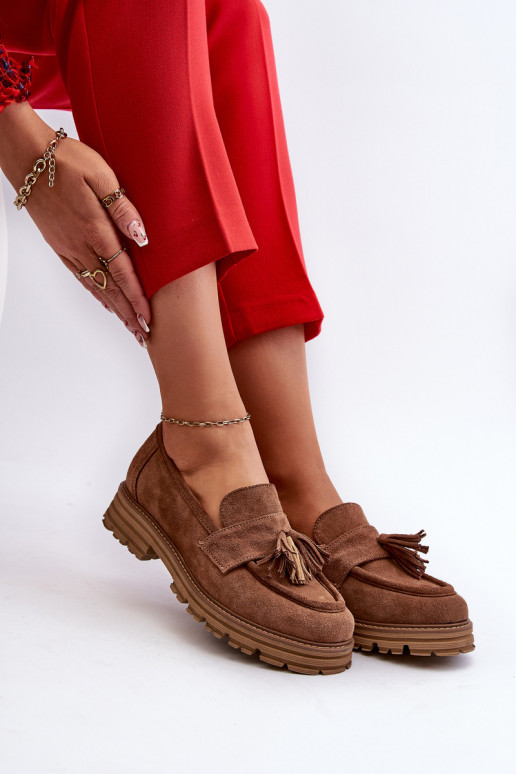 Zazoo 3469 Zamšādas mokasīni Sieviešu ar bārkstīm brūnas krāsas Zazoo 3469 Zamšādas mokasīni Sieviešu ar bārkstīm brūnas krāsas