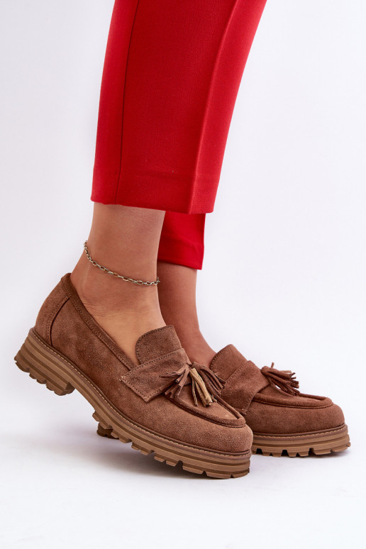 Zazoo 3469 Zamšādas mokasīni Sieviešu ar bārkstīm brūnas krāsas Zazoo 3469 Zamšādas mokasīni Sieviešu ar bārkstīm brūnas krāsas