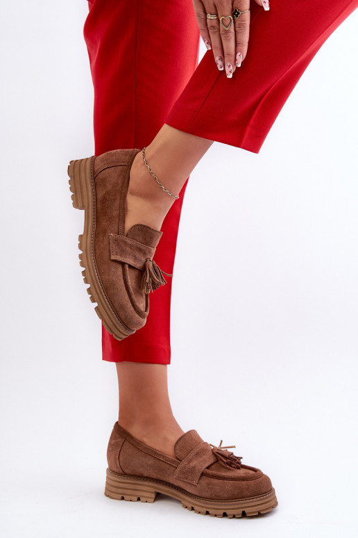 Zazoo 3469 Zamšādas mokasīni Sieviešu ar bārkstīm brūnas krāsas Zazoo 3469 Zamšādas mokasīni Sieviešu ar bārkstīm brūnas krāsas