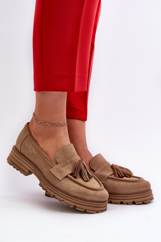 Zazoo 3469 Zamšādas mokasīni Sieviešu ar bārkstīm smilšu krāsas Zazoo 3469 Zamšādas mokasīni Sieviešu ar bārkstīm smilšu krāsas