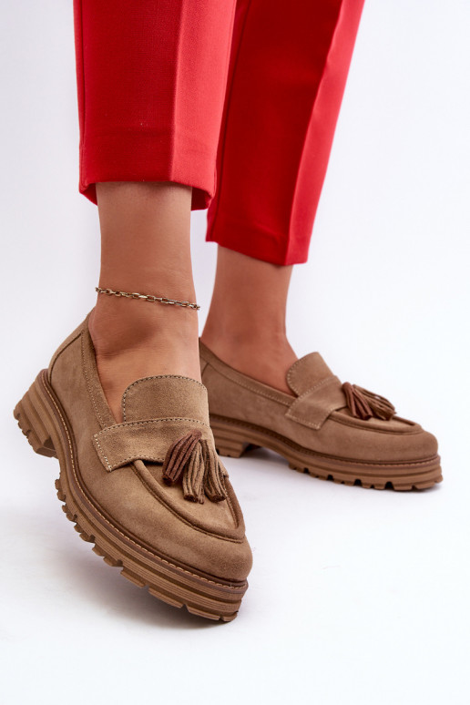 Zazoo 3469 Zamšādas mokasīni Sieviešu ar bārkstīm smilšu krāsas Zazoo 3469 Zamšādas mokasīni Sieviešu ar bārkstīm smilšu krāsas