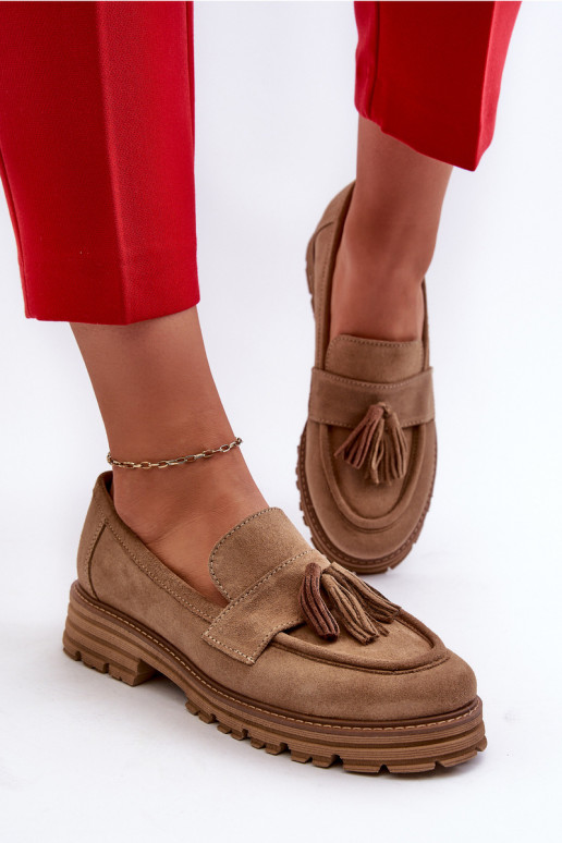 Zazoo 3469 Zamšādas mokasīni Sieviešu ar bārkstīm smilšu krāsas Zazoo 3469 Zamšādas mokasīni Sieviešu ar bārkstīm smilšu krāsas