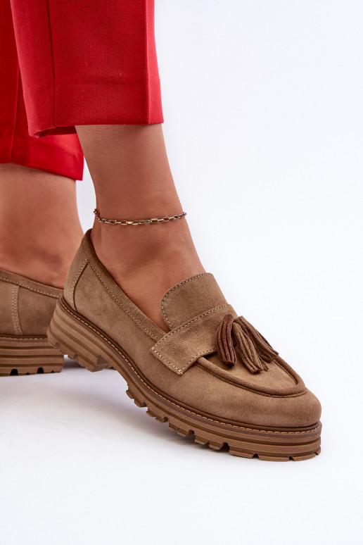 Zazoo 3469 Zamšādas mokasīni Sieviešu ar bārkstīm smilšu krāsas Zazoo 3469 Zamšādas mokasīni Sieviešu ar bārkstīm smilšu krāsas