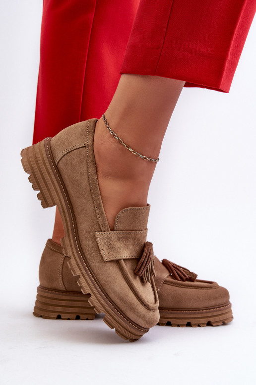 Zazoo 3469 Zamšādas mokasīni Sieviešu ar bārkstīm smilšu krāsas Zazoo 3469 Zamšādas mokasīni Sieviešu ar bārkstīm smilšu krāsas