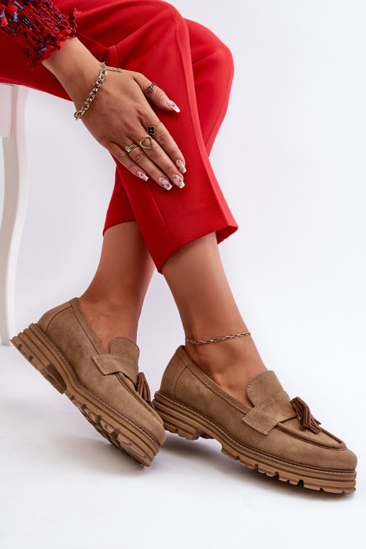 Zazoo 3469 Zamšādas mokasīni Sieviešu ar bārkstīm smilšu krāsas Zazoo 3469 Zamšādas mokasīni Sieviešu ar bārkstīm smilšu krāsas