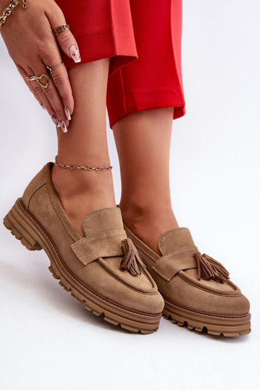 Zazoo 3469 Zamšādas mokasīni Sieviešu ar bārkstīm smilšu krāsas Zazoo 3469 Zamšādas mokasīni Sieviešu ar bārkstīm smilšu krāsas