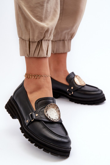 Zazoo 3485 sieviešu mokasīni Ar zelta rotājumu Dabīgas ādas