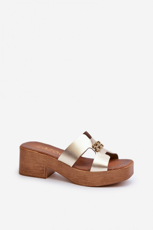 Zazoo 40412 Āda Eleganta stila sieviešu čības ar ornamentiem Zelta krāsas Zazoo 40412 Āda Eleganta stila sieviešu čības ar ornamentiem Zelta krāsas