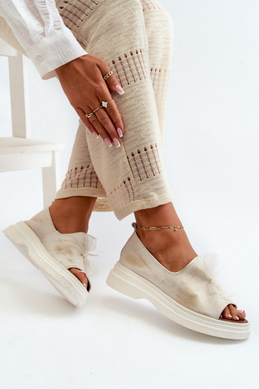 Zazoo 2939 Sieviešu basenes Sieviešu ar bantītēm Zelta krāsas Przecierany Zazoo 2939 Sieviešu basenes Sieviešu ar bantītēm Zelta krāsas Przecierany