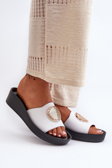 Zazoo 2920 Čibas no dabīgas ādas Sieviešu Uz Ķīļa Ze Zelta krāsasm Detalem baltas krāsas 2