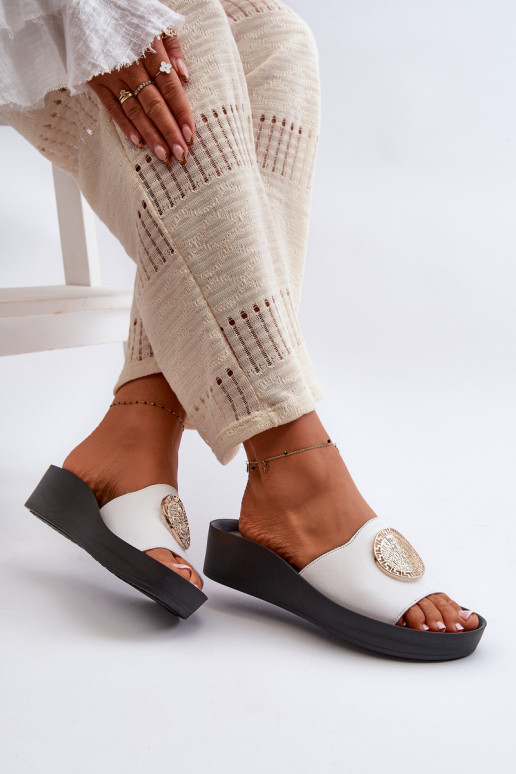 Zazoo 2920 Čibas no dabīgas ādas Sieviešu Uz Ķīļa Ze Zelta krāsasm Detalem baltas krāsas Zazoo 2920 Čibas no dabīgas ādas Sieviešu Uz Ķīļa Ze Zelta krāsasm Detalem baltas krāsas