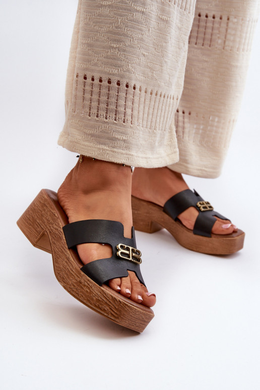 Zazoo 40412 Āda Eleganta stila sieviešu čības Ar zelta rotājumu melnas krāsas Zazoo 40412 Āda Eleganta stila sieviešu čības Ar zelta rotājumu melnas krāsas