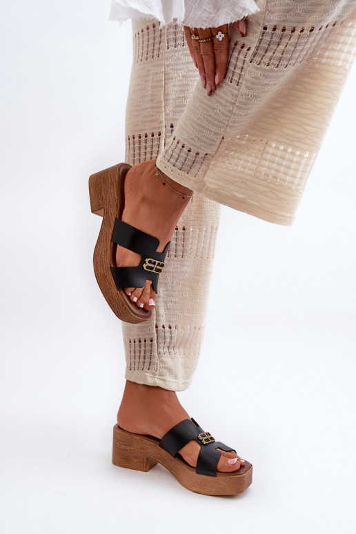 Zazoo 40412 Āda Eleganta stila sieviešu čības Ar zelta rotājumu melnas krāsas Zazoo 40412 Āda Eleganta stila sieviešu čības Ar zelta rotājumu melnas krāsas