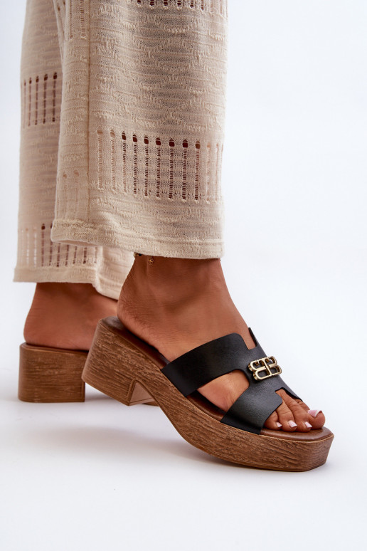 Zazoo 40412 Āda Eleganta stila sieviešu čības Ar zelta rotājumu melnas krāsas Zazoo 40412 Āda Eleganta stila sieviešu čības Ar zelta rotājumu melnas krāsas