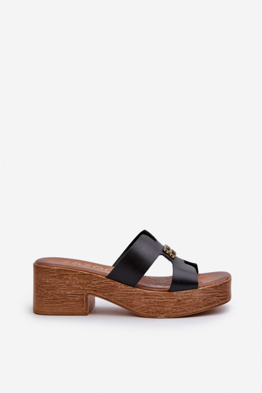 Zazoo 40412 Āda Eleganta stila sieviešu čības Ar zelta rotājumu melnas krāsas Zazoo 40412 Āda Eleganta stila sieviešu čības Ar zelta rotājumu melnas krāsas