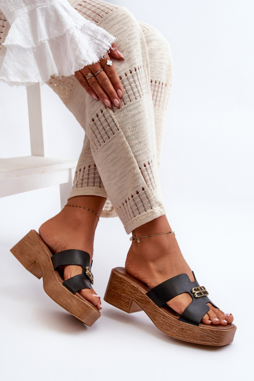 Zazoo 40412 Āda Eleganta stila sieviešu čības Ar zelta rotājumu melnas krāsas Zazoo 40412 Āda Eleganta stila sieviešu čības Ar zelta rotājumu melnas krāsas