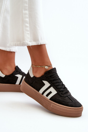Zazoo N1095S2 Sneakers modeļa apavi Āda Sieviešu ar platformu melnas krāsas