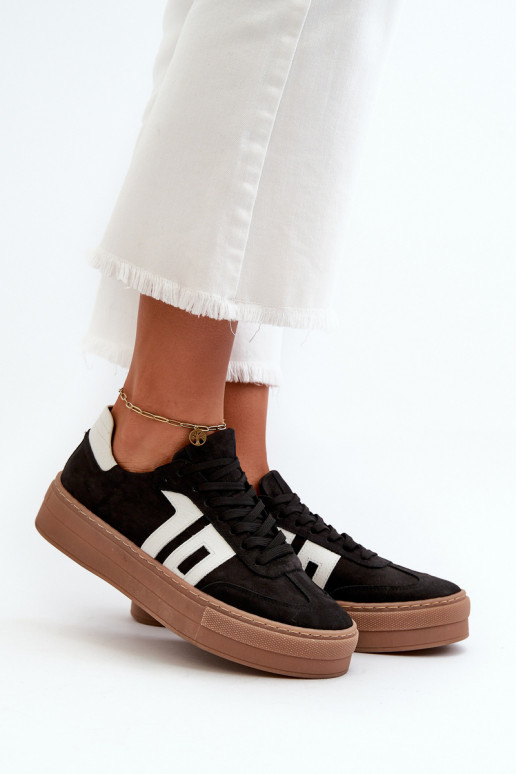 Zazoo N1095S2 Sneakers modeļa apavi Āda Sieviešu ar platformu melnas krāsas Zazoo N1095S2 Sneakers modeļa apavi Āda Sieviešu ar platformu melnas krāsas