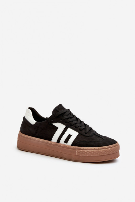 Zazoo N1095S2 Sneakers modeļa apavi Āda Sieviešu ar platformu melnas krāsas Zazoo N1095S2 Sneakers modeļa apavi Āda Sieviešu ar platformu melnas krāsas