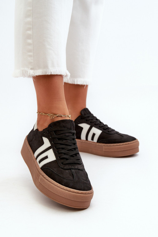 Zazoo N1095S2 Sneakers modeļa apavi Āda Sieviešu ar platformu melnas krāsas Zazoo N1095S2 Sneakers modeļa apavi Āda Sieviešu ar platformu melnas krāsas