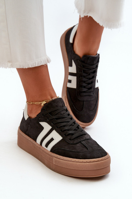 Zazoo N1095S2 Sneakers modeļa apavi Āda Sieviešu ar platformu melnas krāsas Zazoo N1095S2 Sneakers modeļa apavi Āda Sieviešu ar platformu melnas krāsas