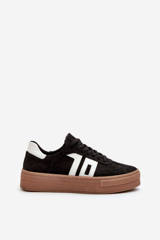 Zazoo N1095S2 Sneakers modeļa apavi Āda Sieviešu ar platformu melnas krāsas Zazoo N1095S2 Sneakers modeļa apavi Āda Sieviešu ar platformu melnas krāsas