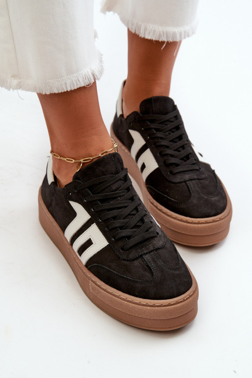 Zazoo N1095S2 Sneakers modeļa apavi Āda Sieviešu ar platformu melnas krāsas Zazoo N1095S2 Sneakers modeļa apavi Āda Sieviešu ar platformu melnas krāsas