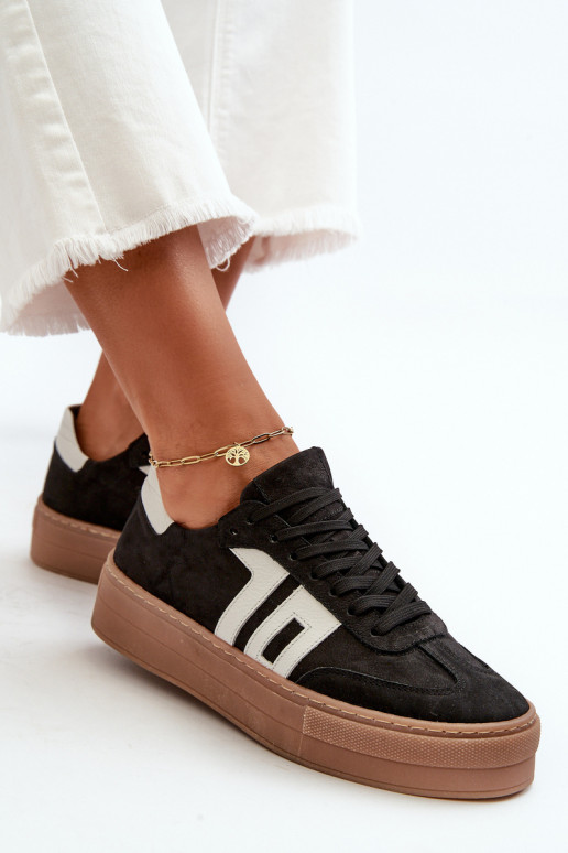 Zazoo N1095S2 Sneakers modeļa apavi Āda Sieviešu ar platformu melnas krāsas Zazoo N1095S2 Sneakers modeļa apavi Āda Sieviešu ar platformu melnas krāsas