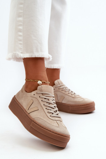 Zazoo N1100S2 Sneakers modeļa apavi zamšādas Sieviešu ar platformu smilšu krāsas