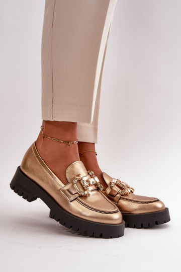 Sieviešu Āda Mokasīni ar ornamentiem CheBello 4369 Zelta krāsas 2