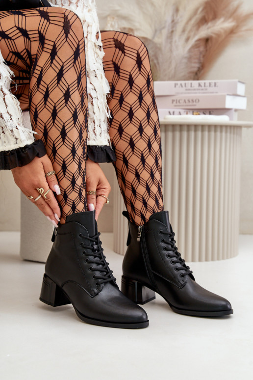 Šņorējami puszābaki Sieviešu ar papēdi Izgatavota no dabīgas ādas siltināti melnas krāsas Vinceza 91110