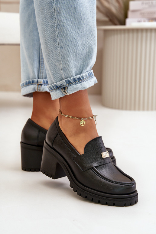 Zazoo 20168 Eleganta stila apavi Sieviešu ar papēdi Dabīgas ādas melnas krāsas