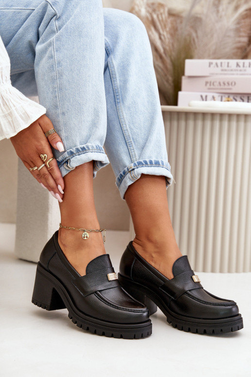 Zazoo 20168 Eleganta stila apavi Sieviešu ar papēdi Dabīgas ādas melnas krāsas