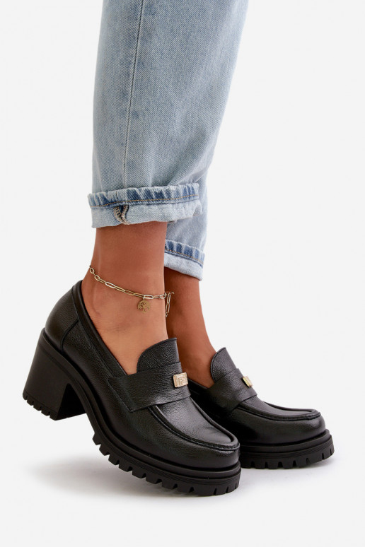 Zazoo 20168 Eleganta stila apavi Sieviešu ar papēdi Dabīgas ādas melnas krāsas