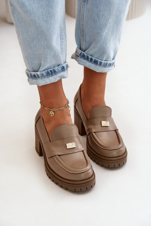 Zazoo 20168 Eleganta stila apavi Sieviešu ar papēdi Dabīgas ādas smilšu krāsas