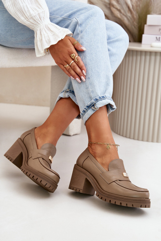 Zazoo 20168 Eleganta stila apavi Sieviešu ar papēdi Dabīgas ādas smilšu krāsas