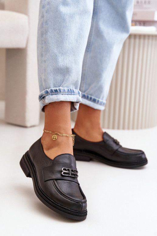 Zazoo 20174 Āda Eleganta stila apavi Sieviešu ar platiem papēžiem melnas krāsas Zazoo 20174 Āda Eleganta stila apavi Sieviešu ar platiem papēžiem melnas krāsas