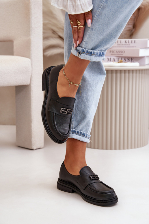 Zazoo 20174 Āda Eleganta stila apavi Sieviešu ar platiem papēžiem melnas krāsas Zazoo 20174 Āda Eleganta stila apavi Sieviešu ar platiem papēžiem melnas krāsas