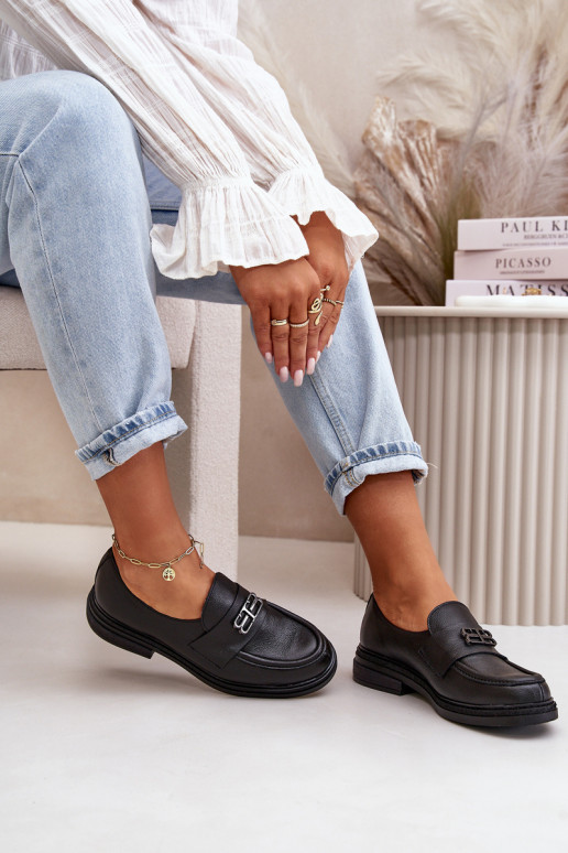 Zazoo 20174 Āda Eleganta stila apavi Sieviešu ar platiem papēžiem melnas krāsas Zazoo 20174 Āda Eleganta stila apavi Sieviešu ar platiem papēžiem melnas krāsas