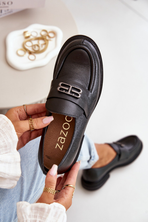 Zazoo 20174 Āda Eleganta stila apavi Sieviešu ar platiem papēžiem melnas krāsas Zazoo 20174 Āda Eleganta stila apavi Sieviešu ar platiem papēžiem melnas krāsas