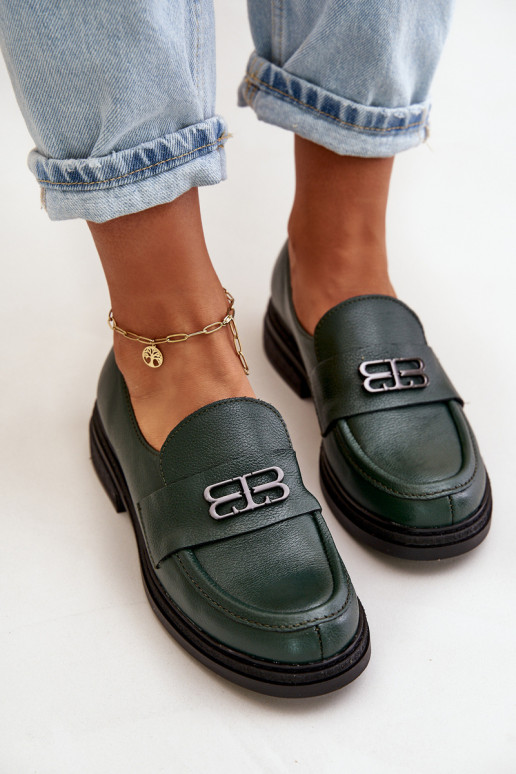 Zazoo 20174 Āda Eleganta stila apavi Sieviešu ar platiem papēžiem haki krāsas Zazoo 20174 Āda Eleganta stila apavi Sieviešu ar platiem papēžiem haki krāsas