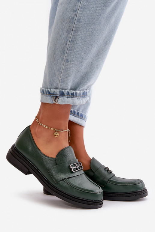 Zazoo 20174 Āda Eleganta stila apavi Sieviešu ar platiem papēžiem haki krāsas Zazoo 20174 Āda Eleganta stila apavi Sieviešu ar platiem papēžiem haki krāsas