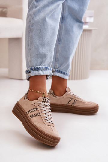 Zazoo N1068S4 Sneakers modeļa apavi ar platformu ar leoparda kažokādas rakstu Rozā krāsas