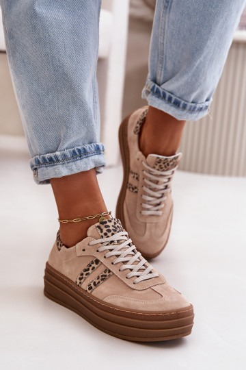 Zazoo N1068S4 Sneakers modeļa apavi ar platformu ar leoparda kažokādas rakstu Rozā krāsas 2