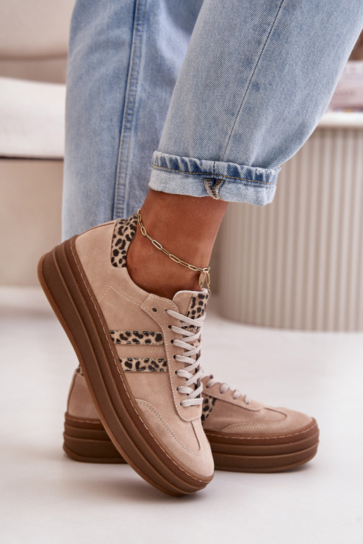 Zazoo N1068S4 Sneakers modeļa apavi ar platformu ar leoparda kažokādas rakstu Rozā krāsas Zazoo N1068S4 Sneakers modeļa apavi ar platformu ar leoparda kažokādas rakstu Rozā krāsas