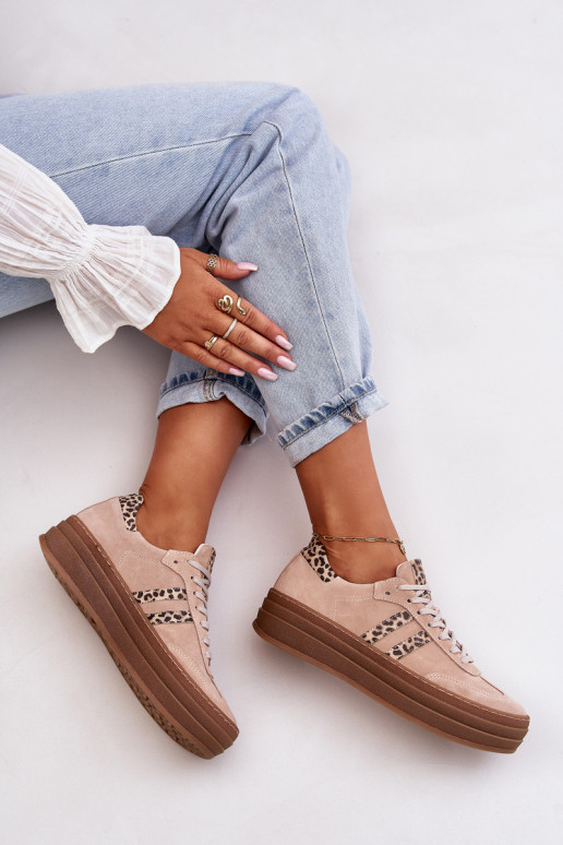 Zazoo N1068S4 Sneakers modeļa apavi ar platformu ar leoparda kažokādas rakstu Rozā krāsas Zazoo N1068S4 Sneakers modeļa apavi ar platformu ar leoparda kažokādas rakstu Rozā krāsas