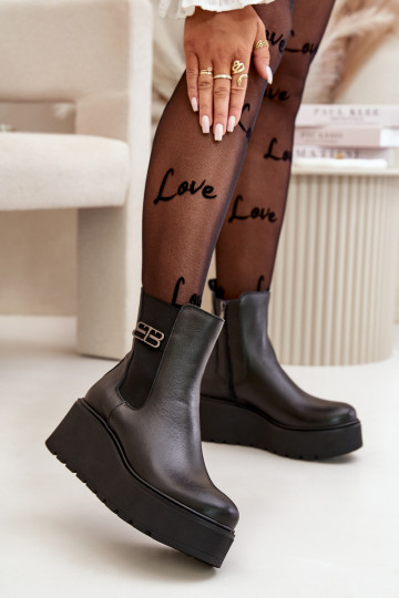 Zazoo 60498 Sieviešu puszābaki Chelsea zābaki ar platformu I Koturnie melnas krāsas